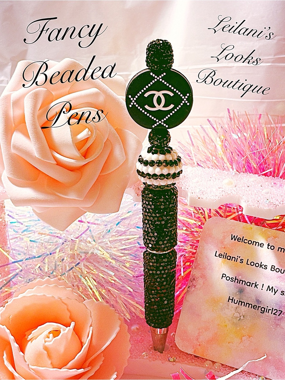 Fancy beaded Pen/gifts/black circle/multicolor beads/girly